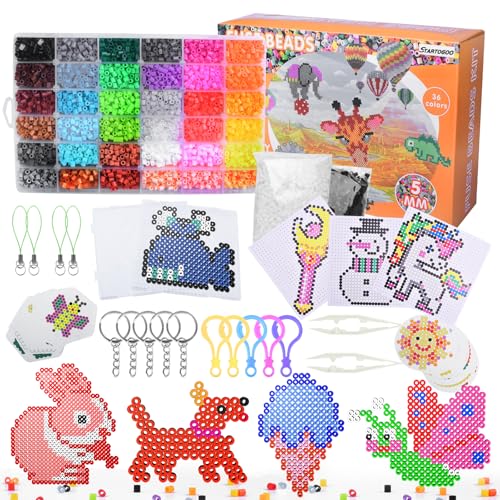 STARTOGOO Bügelperlen Set für Kinder DIY 10000 Sicherungsperlen,36 Farben 5mm Perlen,Platten,Bügelpapier und Zubehör,Bastelset Spielzeug,Perlenset Geschenke für Jungen Mädchen Weihnachten Geburtstag von STARTOGOO