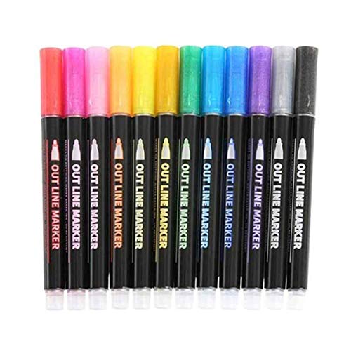 STARWAVE Double Line Outline Marker Pens 12 Colours Metallic Outline Markers Pens Self-Outline Metallic Markers Double Line Pen von STARWAVE