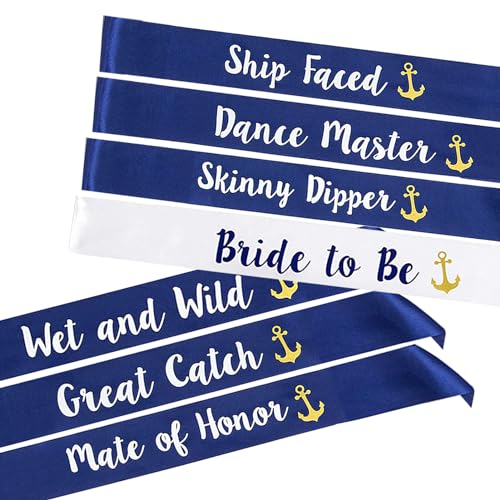 STAY GENT Hen Party Sashes 7Stück Bride to Be Schärpe mit 1 Stück Weiß Bride to Be Schärpe + 6Stück Blau Scherpe Jungesellinenabschied für Hen Nacht Brautjungfer Braut Dusche Bachelorette Party von STAY GENT