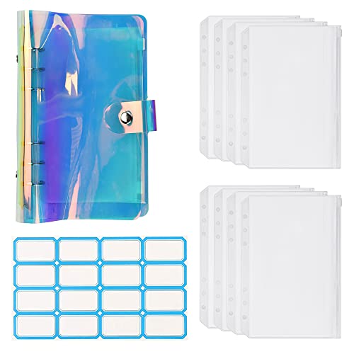 A6 Loseblatt Notizbuch Binder, STCRERAG PVC Notizbuch Set mit Etikettenaufkleber und 8 Pcs Transparent Loseblattbeutel, 6 Ring Bunt Geld Organizer Dauerhaft Ringbuch Ordner für Quittungen Bargeld von STCRERAG