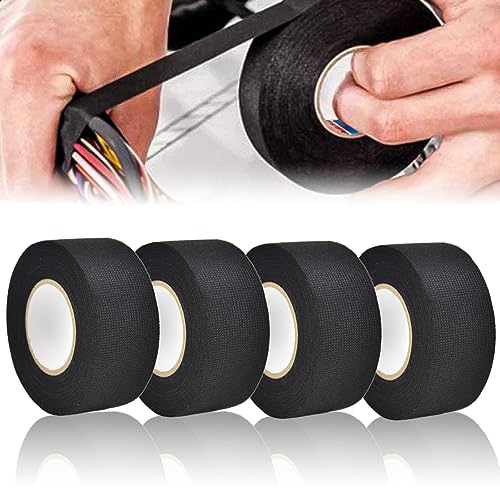 STCRERAG 4 Rollen Gewebeklebeband Auto Flanell Isolierband Hitzebeständig Weiches Klebeband Reibungsbeständig Baumwolle Klebeband Dauerhaft Stoffband Schwarz Gewebeband für Auto Kabelbäume(11.5m*32mm) von STCRERAG