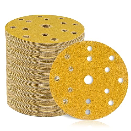 STEBRUAM 150mm Schleifpapier Klett 15 Loch schleifscheiben 50 Stück Set für Rund Exzenterschleifer- je10x P60 P80 P120 P180 P400 Mischkorn für Holz Metall und Farbe von STEBRUAM