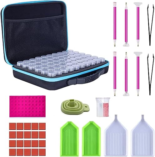 Diamond Painting Zubehör Boxen, Diamond Painting Zubehör Organizer 60 Fächer DIY Crystal Malerei Kit mit Aufbewahrungsbox Stift Pinzette Aufkleber Trichter Kunststoffschale für Diamant Painting von STEEIRO