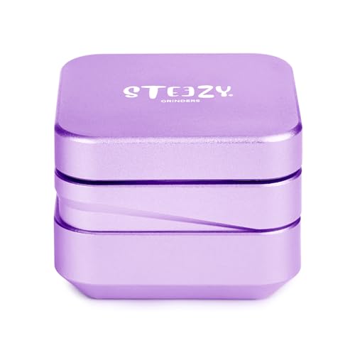 STEEZY® 4+1 | Medical Herb Grinder | Abriebfrei | Steck- & Schienensystem | CNC-gefräste Aluminiumlegierung | Monolith Mahlwerk | two sieves | 63mm | eckig | square | 4-teilig (Purple Swag) von STEEZY