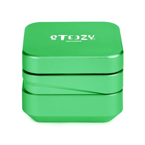 STEEZY® 4+1 | Medical Herb Grinder | Abriebfrei | Steck- & Schienensystem | CNC-gefräste Aluminiumlegierung | Monolith Mahlwerk | two sieves | 63mm | eckig | square | 4-teilig (Summer Green) von STEEZY