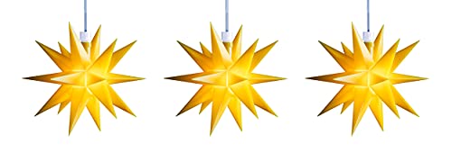 3D LED Lichterkette mit 3 Sternen Ø 12 cm mit Timer Weihnachtsstern Batterie Ministern Innen Stern klein Kunststoff Leuchtstern Deko für innen Indoor (3er Kette Gelb) von STEINFIGURENWELT GIEBEN