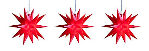 3D LED Lichterkette mit 3 Sternen Ø 12 cm Weihnachtsstern Batterie Ministern Innen mit Timer Stern klein Kunststoff Leuchtstern Deko für innen Indoor (3er Kette Rot) von STEINFIGURENWELT GIEBEN