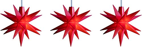 STEINFIGURENWELT GIEBEN 3D LED Stern Ø 8 cm Weihnachtsstern Batterie Ministern Innen mit Timer Kunststoff Stern klein Leuchtstern Deko für innen Indoor von Dekowelt (3er Kette Rot) von STEINFIGURENWELT GIEBEN