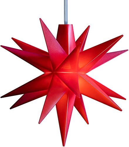 STEINFIGURENWELT GIEBEN 3D LED Stern Ø 8 cm Weihnachtsstern Batterie Ministern Innen mit Timer Kunststoff Stern klein Leuchtstern Deko für innen Indoor von Dekowelt (Rot) von STEINFIGURENWELT GIEBEN