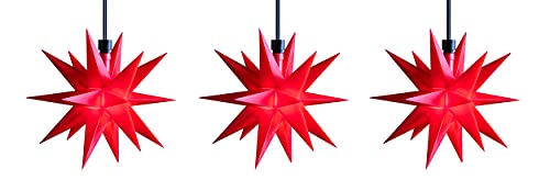 STEINFIGURENWELT GIEBEN 3D LED Sternenkette 3 Sterne 12 cm Batterie Weihnachtsstern mit Fernbedienung + Timer Lichterkette Außenstern wetterfest für innen und außen von Dekowelt (rot) von STEINFIGURENWELT GIEBEN