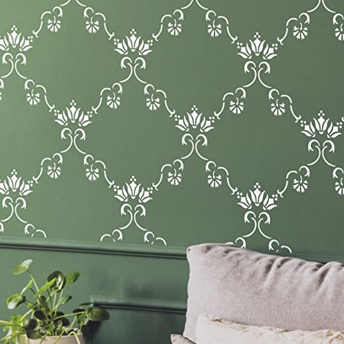 STENCILIT® Scandinavian Damask Large Wall Stencils for Painting - L Size 16.5” x 28.3" - Victorian Stencils for Walls - Bedroom Wall Accent von STENCILIT