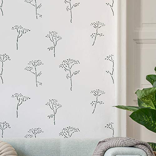 STENCILIT Achillea Wandschablonen zum Bemalen – XL-Größe 61 x 96 cm – Botanische Blumen-Wanddekor-Schablonen – Wiesenschablonen für Wände von STENCILIT