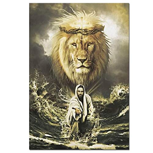 DIY 5D Diamant Malerei Vollbohrer Kit, Christlicher Jesus Löwe Diamond Painting Bilder Set ,Diamant Gemälde nach Zahlen Strass Stickerei Kreuzstich Gemälde für Home Wall Décor 30x40cm/12x16inch von STEPPIANO_JP