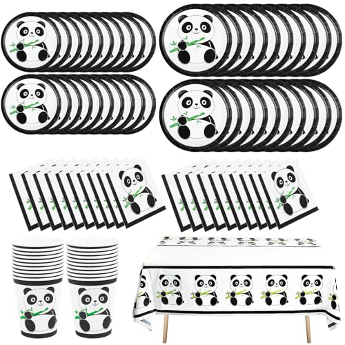 81 Pcs Panda Geburtstag Geschirr, Panda Geschirr Set Panda Party Set Panda Geburtstag Dekoration, Panda Teller Tassen Servietten Tischdecke Für Geburtstagsfeiern Themenpartys Panda Party von STEPRITP