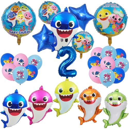 Shark Geburtstagsdeko 2 Jahre, Shark Birthday Party Set Shark Folienballons Für Kinder Luftballons Party Deko Set, Für Kinder Jungen Mädchen Geburtstagsfeier Dekoration von STEPRITP