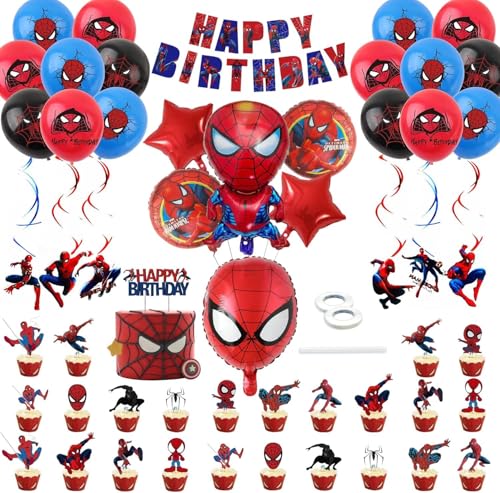 55 Stück Spider kindergeburtstag deko junge, Spider luftballon geburtstagsdeko jungen Set, mit 3D Folienballon und Hängewirbel, Spider Thema Party Supplies Dekoration, Spider Luftballons Party von STEWFF