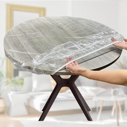 STFAL Tischdecke Transparent, Tischdecke Rund 120 cm, Durchsichtige Tischdecke, Wasserdicht Abwaschbar Folie Fettdicht Tischschutzfolie, Das Randgummiband-Design Ist Einziehbar von STFALI