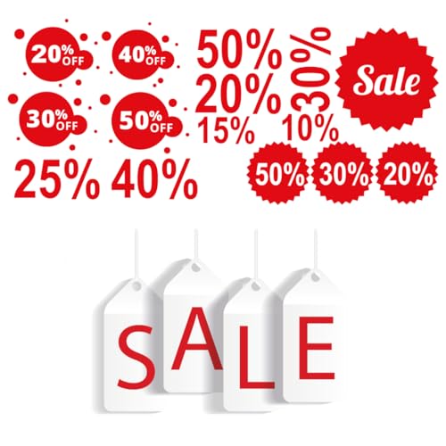 Aufkleber Set selbstklebend für Fenster und Fensterbank - Sale Set einfarbig Rot - Wetterfest UV-Schutz - wasserfeste Sale Sticker Set für Schaufenster 30% Aufkleber 50% Rabatt von STICKERWORLD24