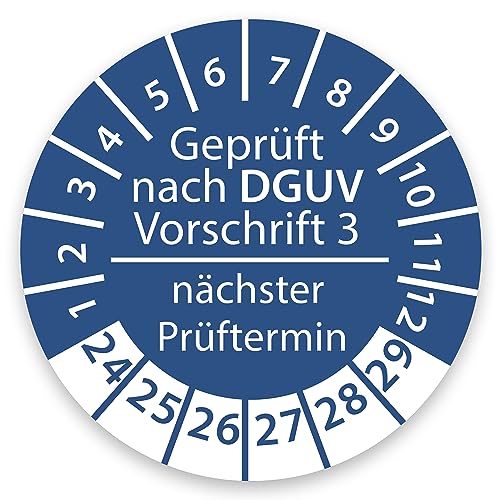 Prüfplakette DGUV V3 Nächster Prüftermin E-Check Elektro - 2024-2029 - Wasserfest/UV-Schutz - 30mm Plakette für Tritte Leitern Feuerlöscher Maschinen (100, DGUV V3 - Blau) von STICKERWORLD24