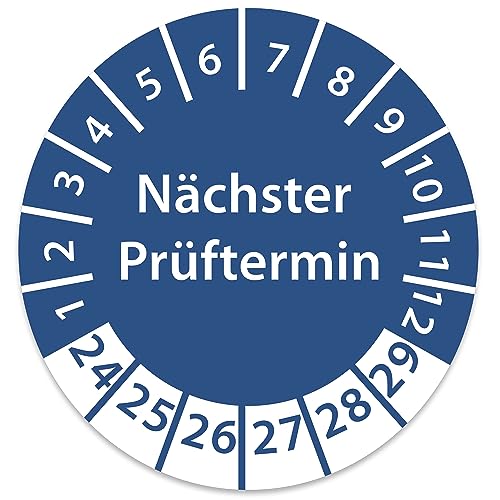 Prüfplakette DGUV V3 Nächster Prüftermin E-Check Elektro - 2024-2029 - Wasserfest/UV-Schutz - 30mm Plakette für Tritte Leitern Feuerlöscher Maschinen (500, Nächster Prüftermin - Blau) von STICKERWORLD24