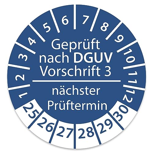 Prüfplakette DGUV V3 Nächster Prüftermin E-Check Elektro - 2025-2030 - Wasserfest/UV-Schutz - 30mm Plakette für Tritte Leitern Feuerlöscher Maschinen (1.000 Stk., DGUV V3 - Blau) von STICKERWORLD24