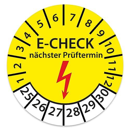 Prüfplakette DGUV V3 Nächster Prüftermin E-Check Elektro - 2025-2030 - Wasserfest/UV-Schutz - 30mm Plakette für Tritte Leitern Feuerlöscher Maschinen (1.000 Stk., E-Check) von STICKERWORLD24