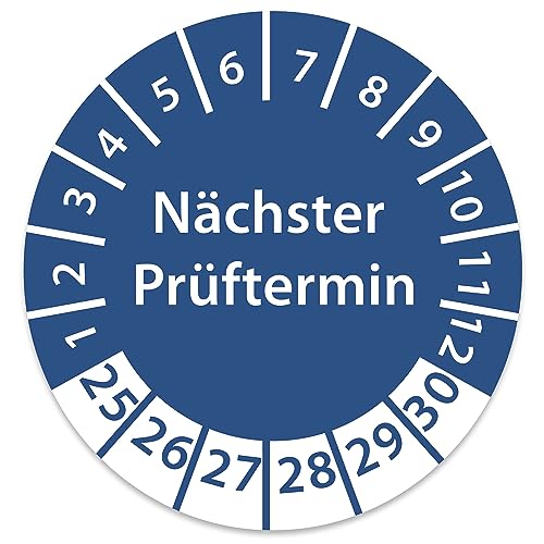 Prüfplakette DGUV V3 Nächster Prüftermin E-Check Elektro - 2025-2030 - Wasserfest/UV-Schutz - 30mm Plakette für Tritte Leitern Feuerlöscher Maschinen (100 Stk., Nächster Prüftermin - Blau) von STICKERWORLD24