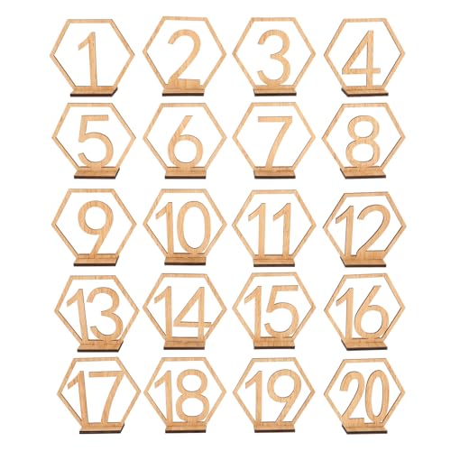 STOBAZA Holz Nummer Zahlen | 1-20 Mit Halterbasis Hexagon Shape Party Card Tischhalter, Veranstaltungen Oder Catering Dekoration, 20 Stück von STOBAZA