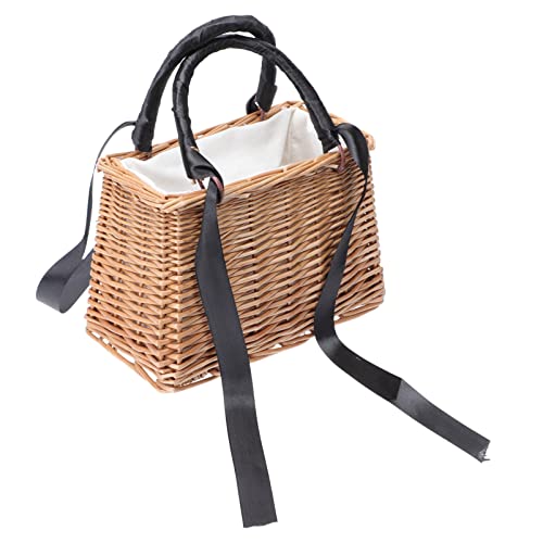 STOBAZA 1stk Blumenkorb Aus Rattan Geflochtener Aufbewahrungskorb Gewebter Vorratsbehälter Mädchenkorb Für Die Hochzeit Handtasche Aus Bambus Klein Reisen Beiläufig Abendessen Tasche Holz von STOBAZA