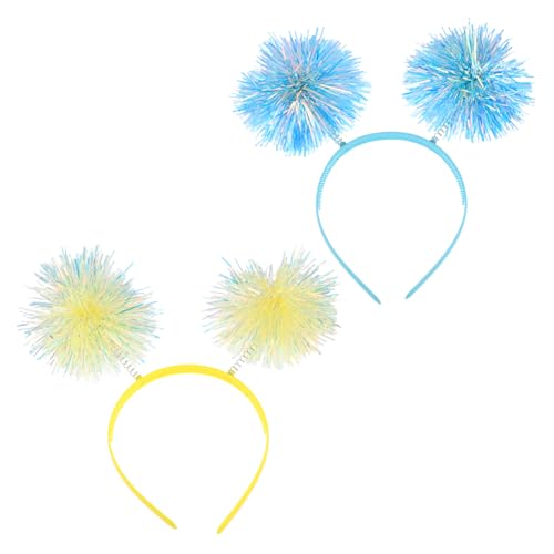 STOBAZA 2 Stück Folienstreifen Pompon Stirnband Lametta Stirnband Flauschige Kugel Haarschleife Cosplay Haar Accessoires Für Frauen Mädchen Weihnachten Party Geburtstag von STOBAZA