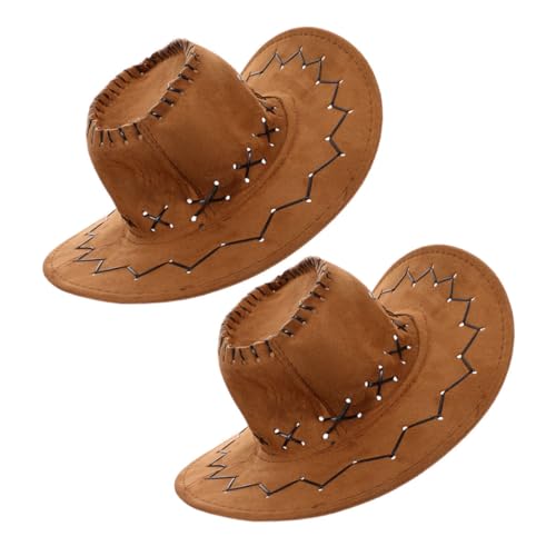 STOBAZA 2 Stück Kinder Mädchen Jungen Western Cowboy Cowgirl Hut Mit Breiter Krempe Und Kinnriemen Vintage Pu Fedora Hut Für Halloween Weihnachten Urlaub Party von STOBAZA