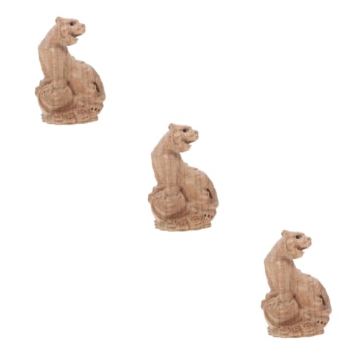 STOBAZA 3 Stück Zwölf Tierkreiszeichen Holzschnitzerei Tiger Tischdekoration Schreibtischdekoration Heimdekoration Basteln Mini Holz Tiger Holzfiguren Ornamente Zubehör von STOBAZA