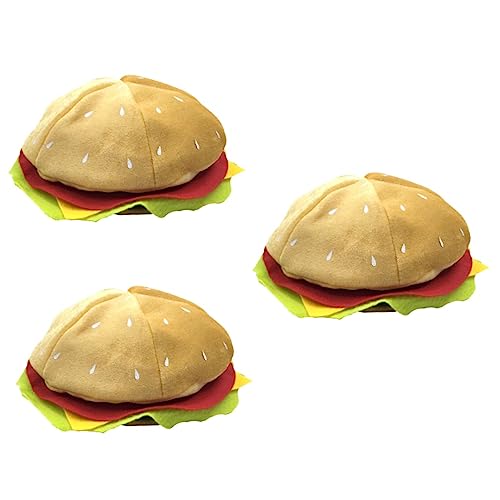 STOBAZA Burger Hat 3st Hamburger Hut Burgerhut Für Leistung Essen-kostüm-accessoire Plüsch-burger-mütze Halloween- Burger-barett Essenshut Auf Stirnband Reisekappe Stoff Einkaufen Mode von STOBAZA