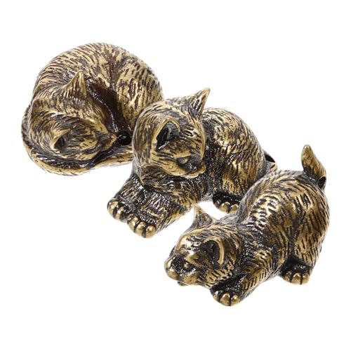 STOBAZA 3st Messing-kätzchen-Ornament Katze Modellierung Tischkatzenverzierung Katzenfigur Dekoration in Katzenform Katzendekor Katzenschmuck Tisch Katze Messingkatze von STOBAZA