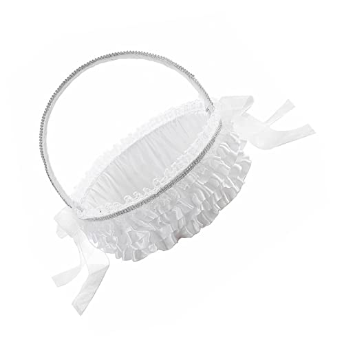 STOBAZA Blumenkorb Zur Hochzeit Henkelkorb Vintage Hochzeit Körbe Hochzeitskörbe Für Kinder Blumenaufbewahrungskorb Körbchen Für Rotkäppchen Bügelkorb Weiß Braut Spitze Zubehör Ländlich von STOBAZA