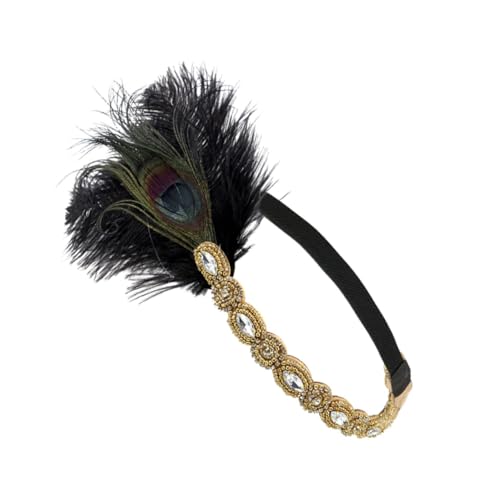 STOBAZA Pfauenfeder-stirnband Braut Stirnband Schwarze Stirnbänder Flapper-fascinator-stirnband Schwarze Haaraccessoires Make-up-stirnbänder Abschlussball-dekor Haarbänder Für Damenhaar von STOBAZA