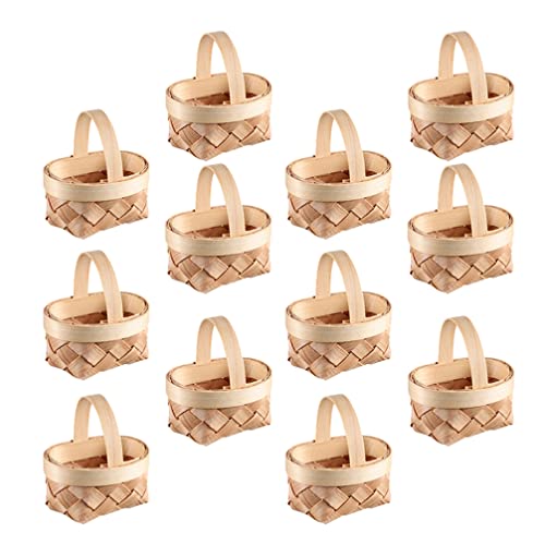 12 Stücke Mini Rattan Korb Miniatur Geschenkbox Geflochtener Blumenkorb Weidenkorb mit Henkel Obstkorb Bügelkorb Hochzeit Streukorb Süßigkeiten Geschenkkorb Blumenkinder Körbchen Tischdeko von STOBOK