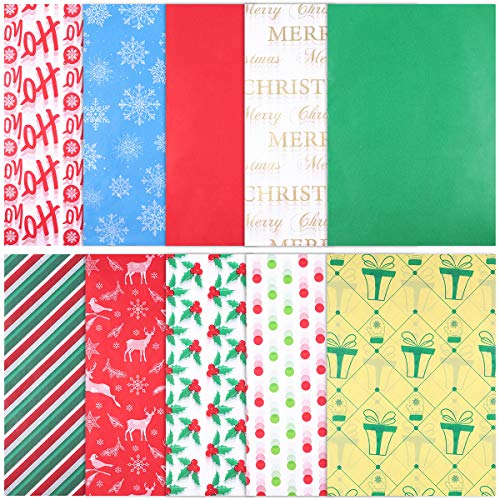 150 Blatt Weihnachten Seidenpapier, 10 verschiedene Design Geschenkpapier für Xmas Buntes Papier Taschen Dekoration und Weinflaschen (70CM x 20CM) von STOBOK