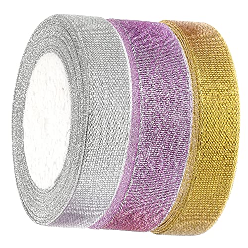 3 Rollen Glitzergürtel seidenband ribbon gold geschenkband bastelzeug Geschenkbandrolle Metallbänder DIY liefert Schleife gestaltetes Paketband schneidbares Paketband Polyester STOBOK von STOBOK