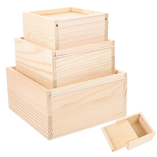 3Er-Box Schublade aus Holz Schmuck-Geschenkboxen Boxen mit Deckel schmuckkästchen storage boxes schmuck-organizer Holzkisten mit Schiebedeckel Zigarrenkisten leer aus Holz STOBOK von STOBOK