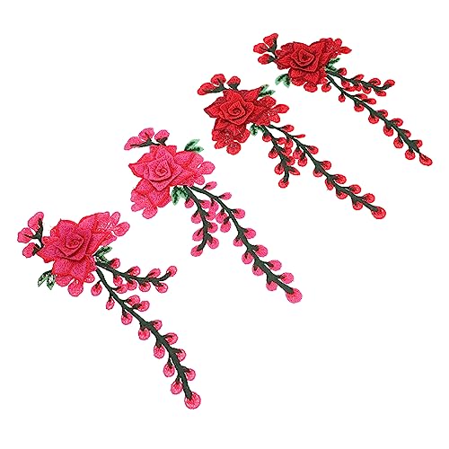 4 Stück Patch flicken sprüpflaster Blumenstoffaufkleber gestickter Blumenfleck Rosenblütenapplikation Rosenfleck Blumenbeet Polyesterapplikation gestickter Stoffaufnäher mit Blumen STOBOK von STOBOK