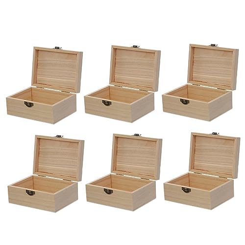 6Er Boxen Holzkiste mit Schloss Aufbewahrungsbehälter für Schubladen Schubladen-Schmuck-Organizer storage boxes aufbwahrungs-box unfertiges Holzgehäuse unfertige Holzkisten hölzern STOBOK von STOBOK