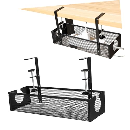 Kabelaufbewahrungskorb Drahtklammern Kabel-Organizer für den Schreibtisch Schreibtischkabelorganizer Kabelunterbringung unter Schreibtischkorb unter der Schreibtischablage Black STOBOK von STOBOK