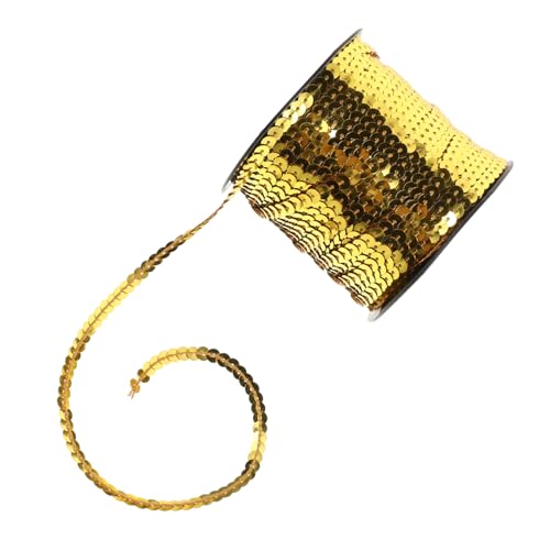 STOBOK 1 Rolle Goldene flache Paillettenstreifen Goldene Paillettenstreifen Flaches Paillettenband Glitzernde Pailletten Goldquasten zum Basteln Paillettenband mit Karnevalsmotiv von STOBOK