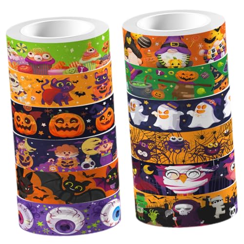 STOBOK 1 Satz Ästhetisches Washi-tape Scrapbook-diy-klebebänder Washi-tape Süß Halloween-elementband Halloween-band Halloween-washi-tape Süßes Band Colorful Japanisches Papier 12 Rollen von STOBOK