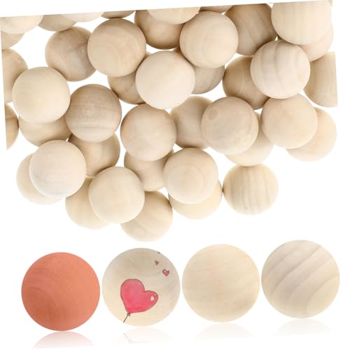 STOBOK 1 Satz Hemu Runder Ball Kleine Selbstgemachte Holzperlen Holzkugel Holz Runden Runde Bastelbälle Keine Lochholzperlen Kleine Holzperlen Zum Basteln Lotusbaum Beige 50 Stück von STOBOK