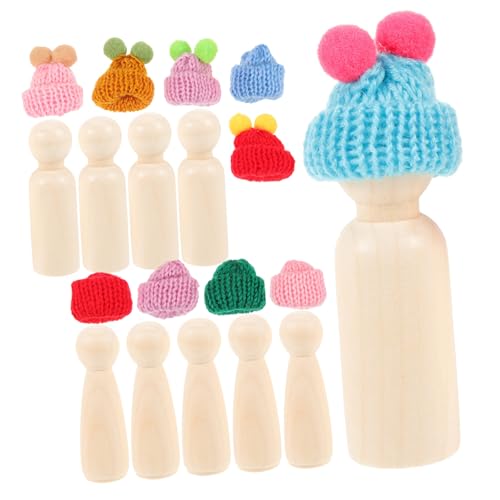 STOBOK 1 Satz Holzpflockmenschen Spielzeug für Kinder Mini-Puppenhüte Mini-DIY-Puppe leere Hüte bastel set für kinder Bastelset für Kinder Heimdekoration Leute mit Hüten festnageln Garn von STOBOK