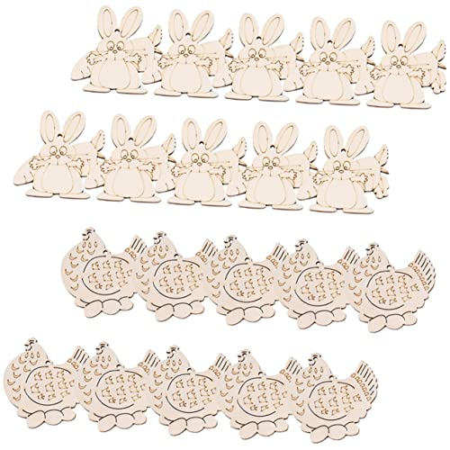 STOBOK 1 Satz Kaninchen Küken Anhänger Eierdekorationen Ostegeschenke Easter Presents Natürliche Holzanhänger Ostern Geschenkidee Osterholzspäne Ostern Unvollendete Ornamente Khaki 20st von STOBOK