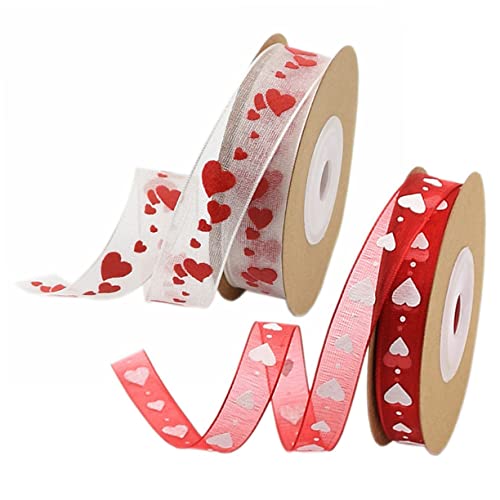 STOBOK 1 Satz Liebesdruckband Valentinstag Dekoration Valentinsdekoration Dekobänder Rotes Chiffonband Herz Ripsband Dekorative Jutebänder Festliche Geschenkbänder Polyester 2 Rollen von STOBOK