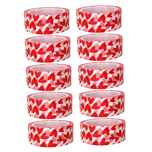 STOBOK 10 Rollen Buchalbum Klebeband valentine decoration valentinstag dekoration Sackleinen weißes Band zum Einwickeln Herzen papierklebeband selber machen Geschenkverpackungsband rot von STOBOK